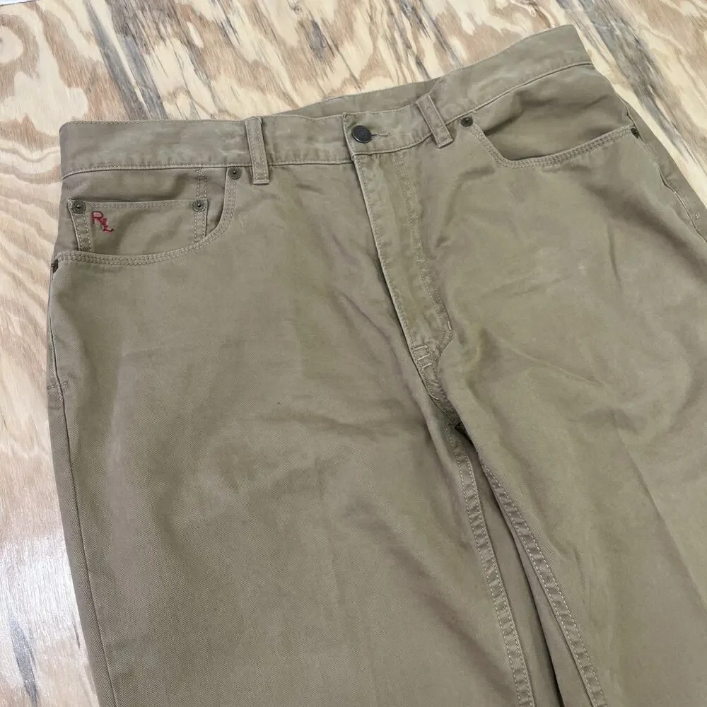 Polo Ralph Lauren 650 Straight Leg Pants Mens 36x32* Khaki Cotton Casual Preppy